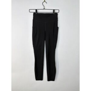 Lululemon Black Leggings Cropped 22" Inseam Side Pockets Women Size 4 Workout